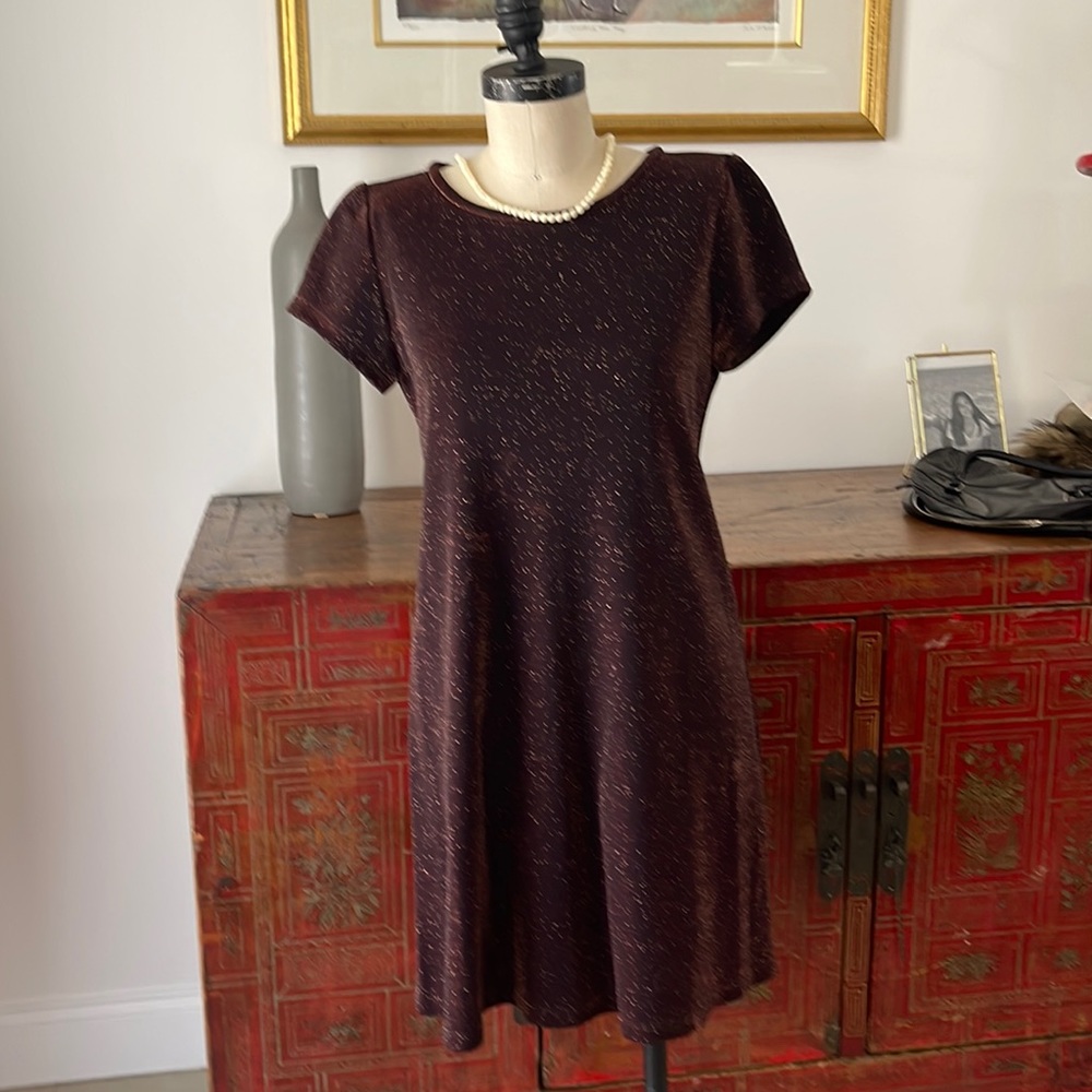 Shimmer bronze short sleeve dress M 8